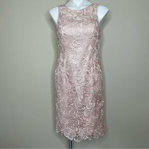 Adrianna Papell Blush Lace Scoop Neck Sleeveless Sheath Dress